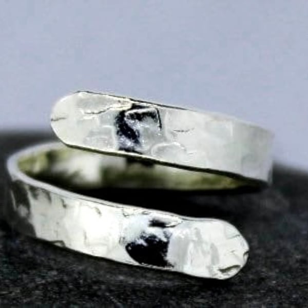 Wrap ring Handmade Hammered solid Sterling Silver - Adjustable Fit, one size fits all, textured finish, 925, perfect gift.  thumb or finger