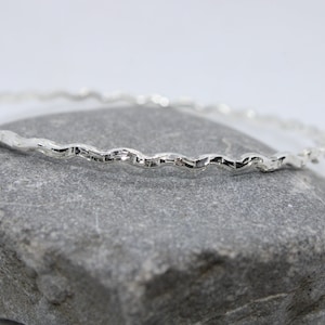 Solid Wave Bangle, Hammered Texture, handmade, 925 Sterling silver, everyday jewellery, stacking wavy, round  bracelet