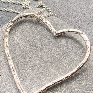 Large open heart necklace, hammered texture pendant, handmade, 925 sterling silver, everyday wear, unique, gift for her, love, friendship