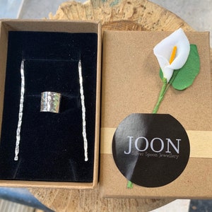 Sterling Silver Ear Cuff & drop earring set.  Hammered Texture, no piercing cuff, 5mm drop, handmade, 925 solid silver, everyday jewellery.