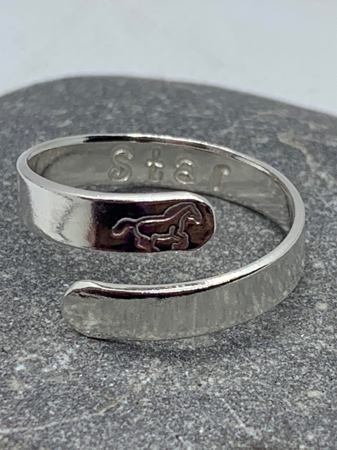 Silver Adjustable Horse and Name Wrap Ring Handmade 925 - Etsy