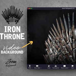 Può includere: Uno sfondo video Zoom che presenta un primo piano del Trono di Spade dalla serie televisiva Game of Thrones. Il trono è fatto di spade ed è una scelta popolare per i fan della fantasy.