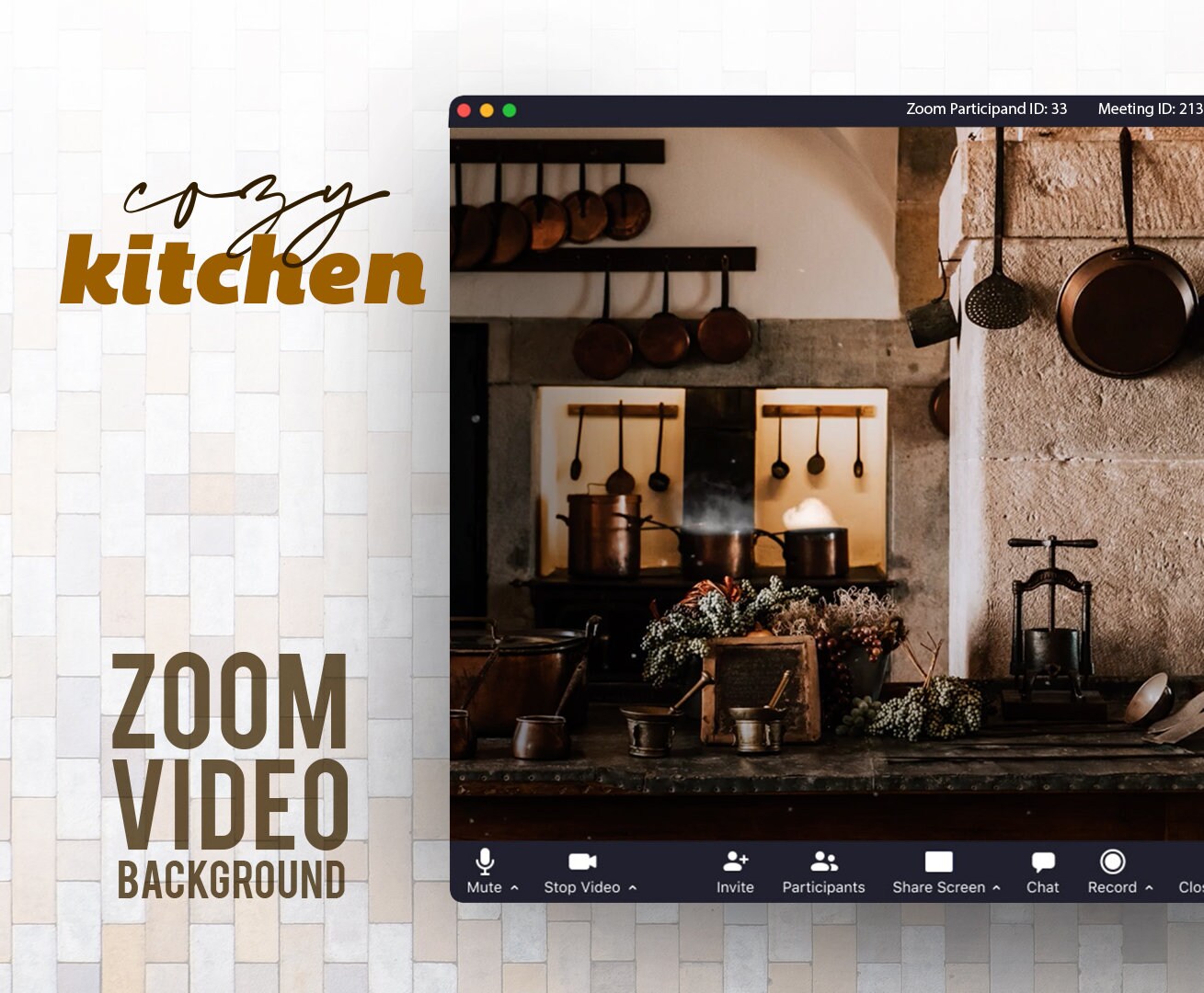 Cozy Kitchen ANIMATED VIRTUAL BACKGROUND Instant Digital Download Video