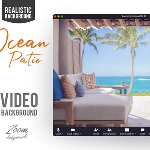 Ocean Side Patio ANIMATED VIRTUAL BACKGROUND | Instant Digital Download | Video Loop | Zoom Background