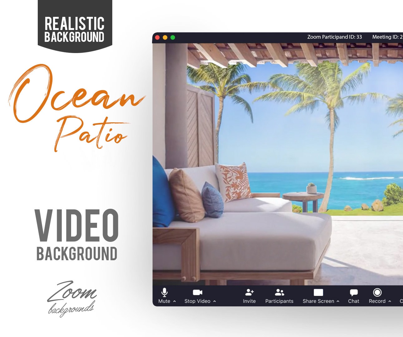 Ocean Side Patio ANIMATED VIRTUAL BACKGROUND | Instant Digital Download | Video Loop | Zoom Background