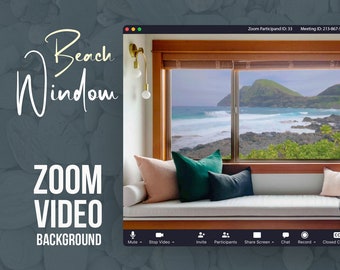 Beach Picture Window ANIMATED VIRTUAL BACKGROUND | Instant Digital Download | Video Loop | Zoom Background