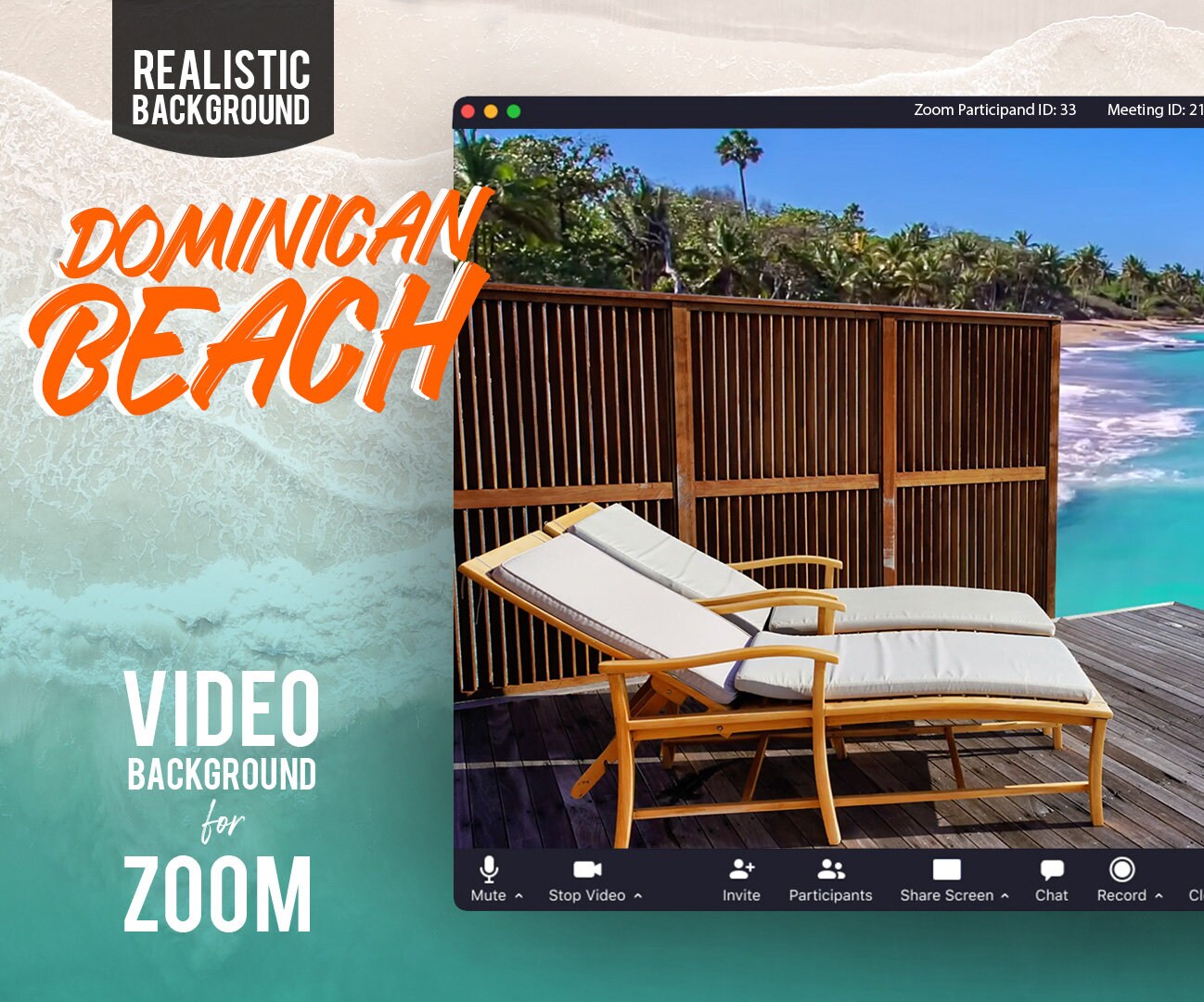 Dominican Beach ANIMATED VIRTUAL BACKGROUND | Instant Digital Download | Video Loop | Zoom Background