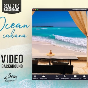 Realistic Ocean Cabana ANIMATED VIRTUAL BACKGROUND | Instant Digital Download | Video Loop | Zoom Background