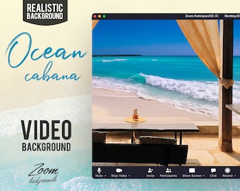 Realistic Ocean Cabana ANIMATED VIRTUAL BACKGROUND | Instant Digital Download | Video Loop | Zoom Background