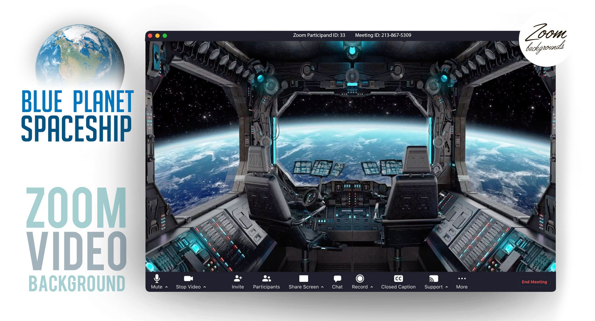 Blue Spaceship ZOOM video background Etsy