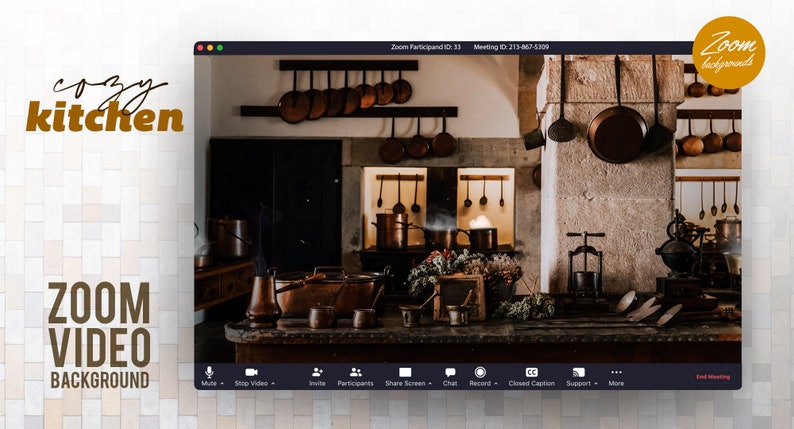 Cozy Kitchen ANIMATED VIRTUAL BACKGROUND Instant Digital Download Video