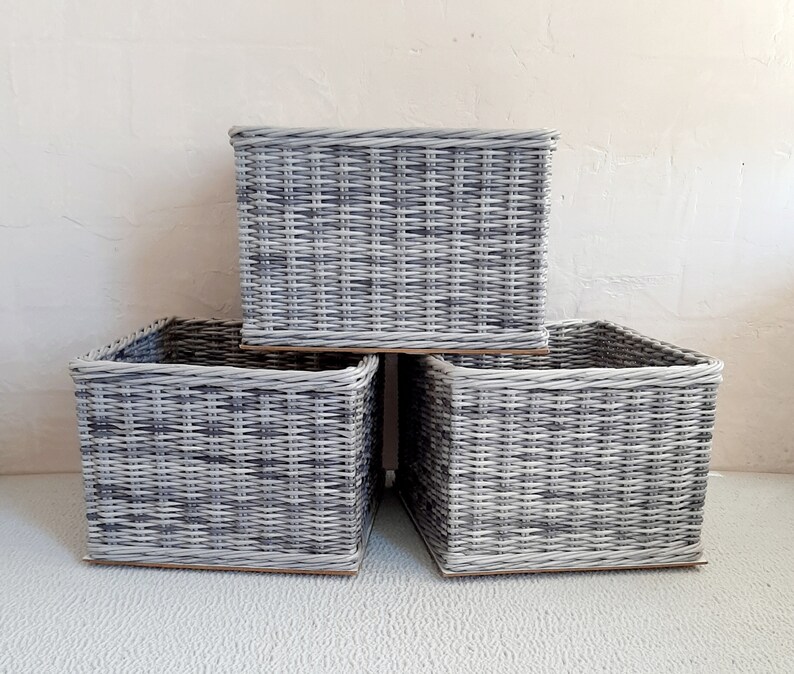 Wicker gray basket Square basket Rectangular basket Woven Etsy