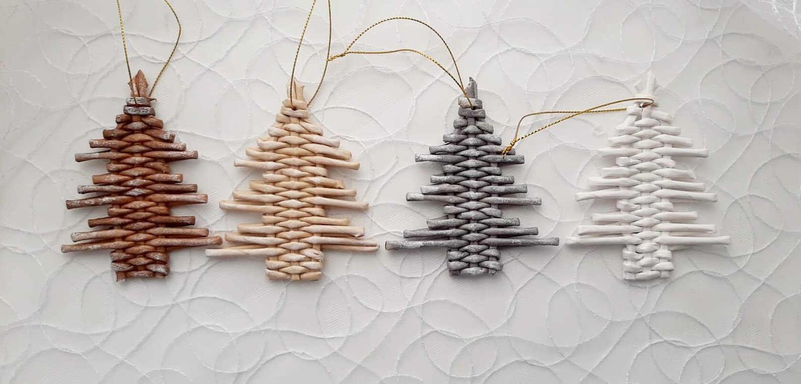 Set of 10 Christmas trees Wicker decorations Country decor Etsy
