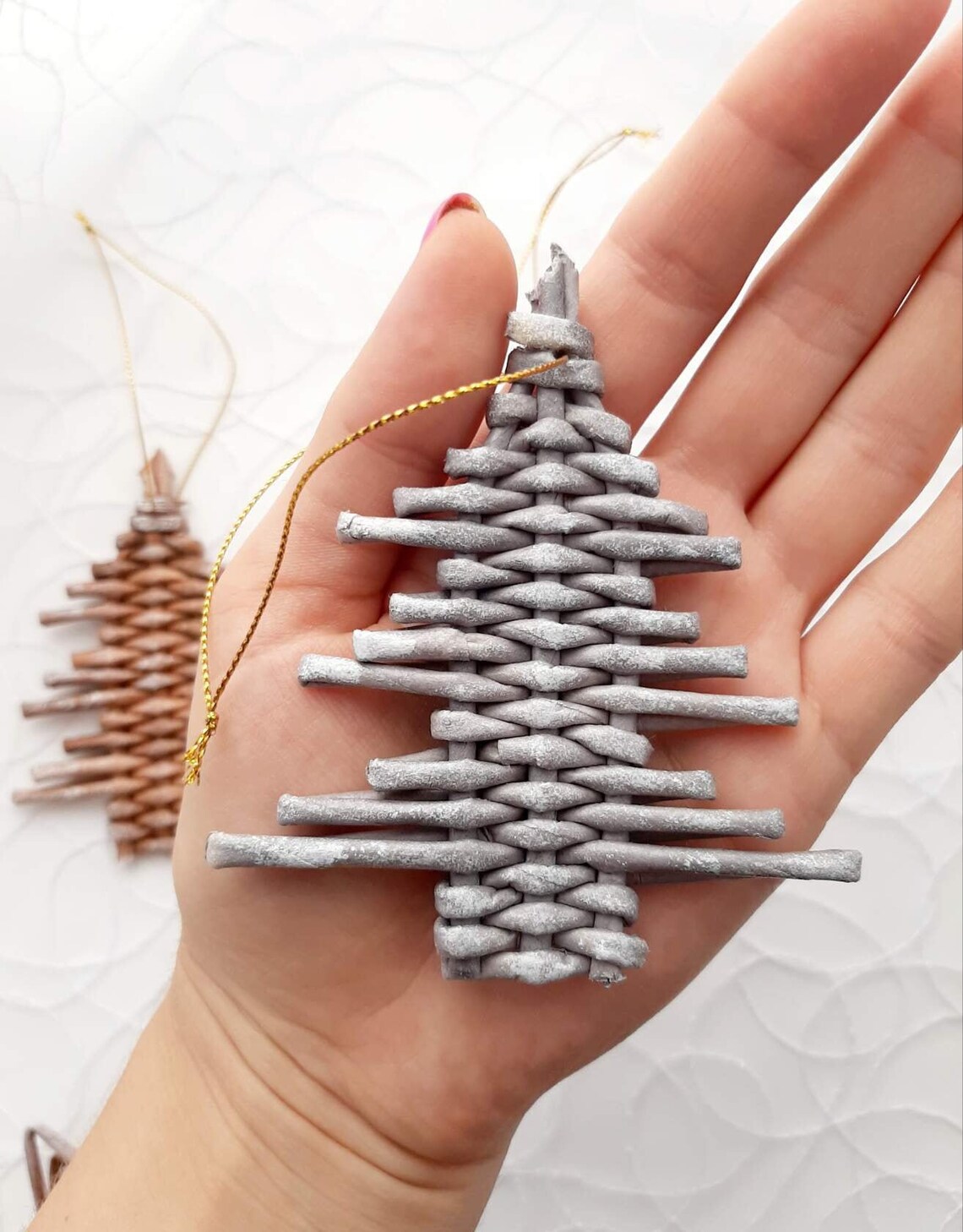 Set of 10 Christmas trees Wicker decorations Country decor Etsy