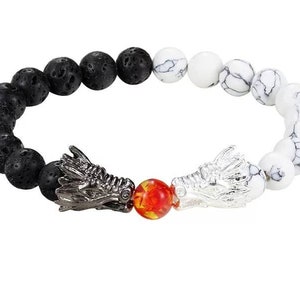 Yin and yang spiritual dragons bracelet for men or women
