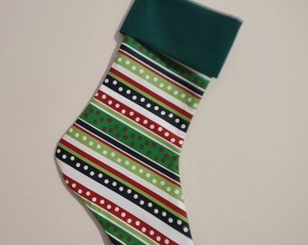 Personalized Christmas stocking handmade cotton with interfacing, gingerbread man, candy cane, stripes, trees fast priority shipping