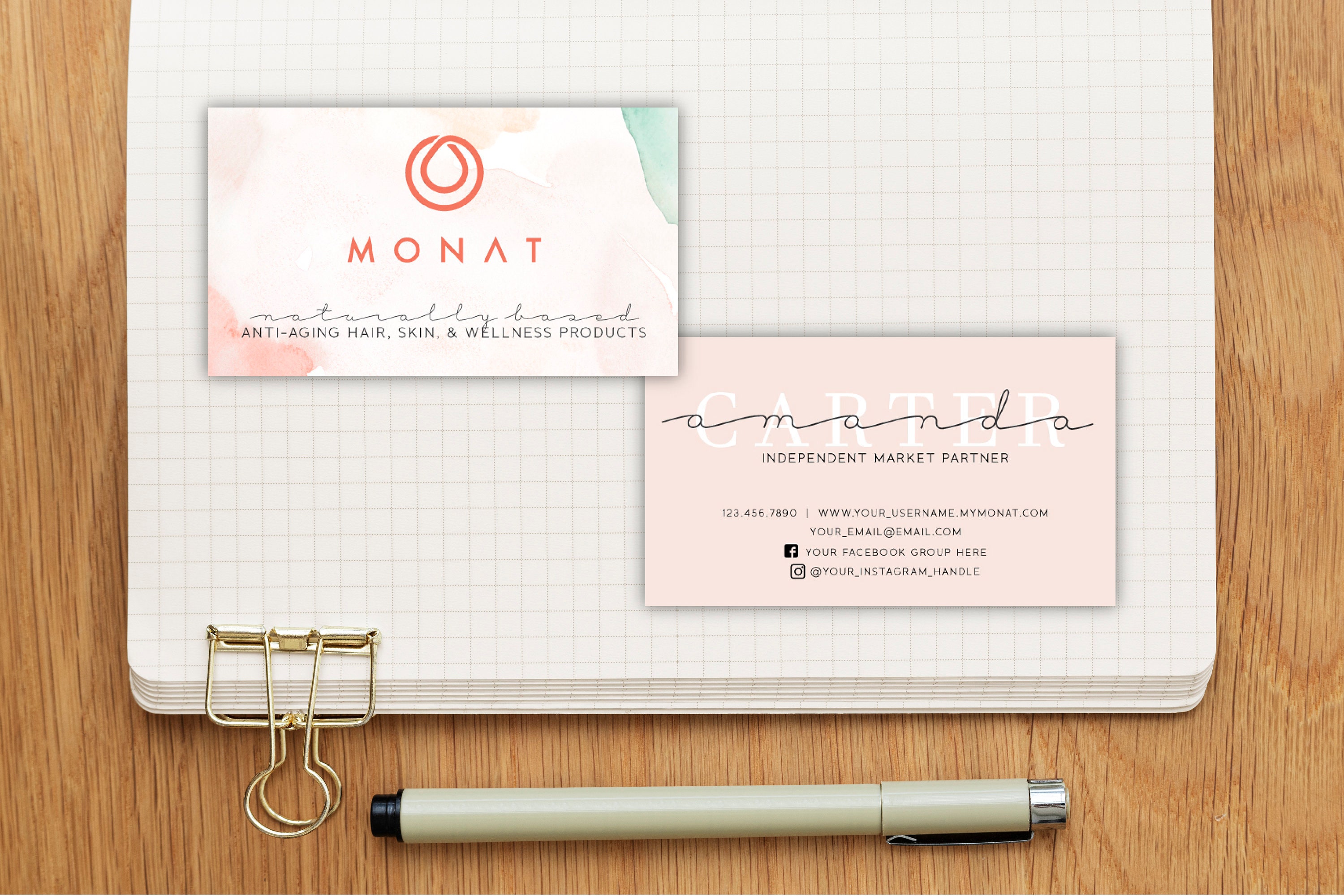 MONAT Business Cards Copper Watercolor Personalized - Etsy