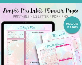 Pretty & Simple Planner Printable Set, PDF printable, PNG printable, Letter size