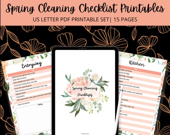 Spring Cleaning Checklist Printable Set, pdf printable, pretty printables