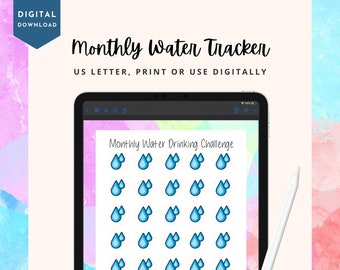 Monthly Water Tracker, Monthly Water Challenge, printable