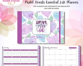 Pastel Hearts Undated Landscape Planner, PDF Planner, Goodnotes Planner, iPad Planner