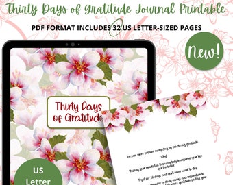 30 Days of Gratitude Journal Printable PDF