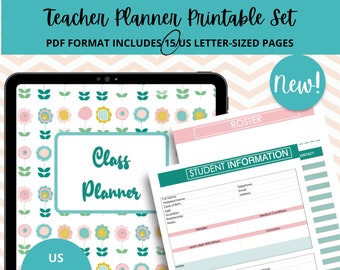 Teacher's Planner Printable Set, Class planner, Grade tracker, PDF planner