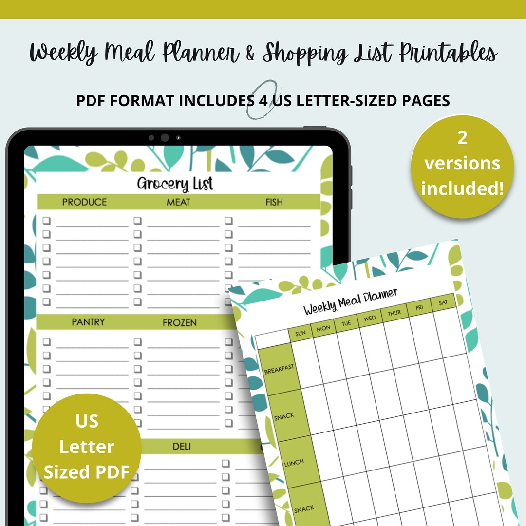 Weekly Meal Planner and Shopping List Printables - Etsy