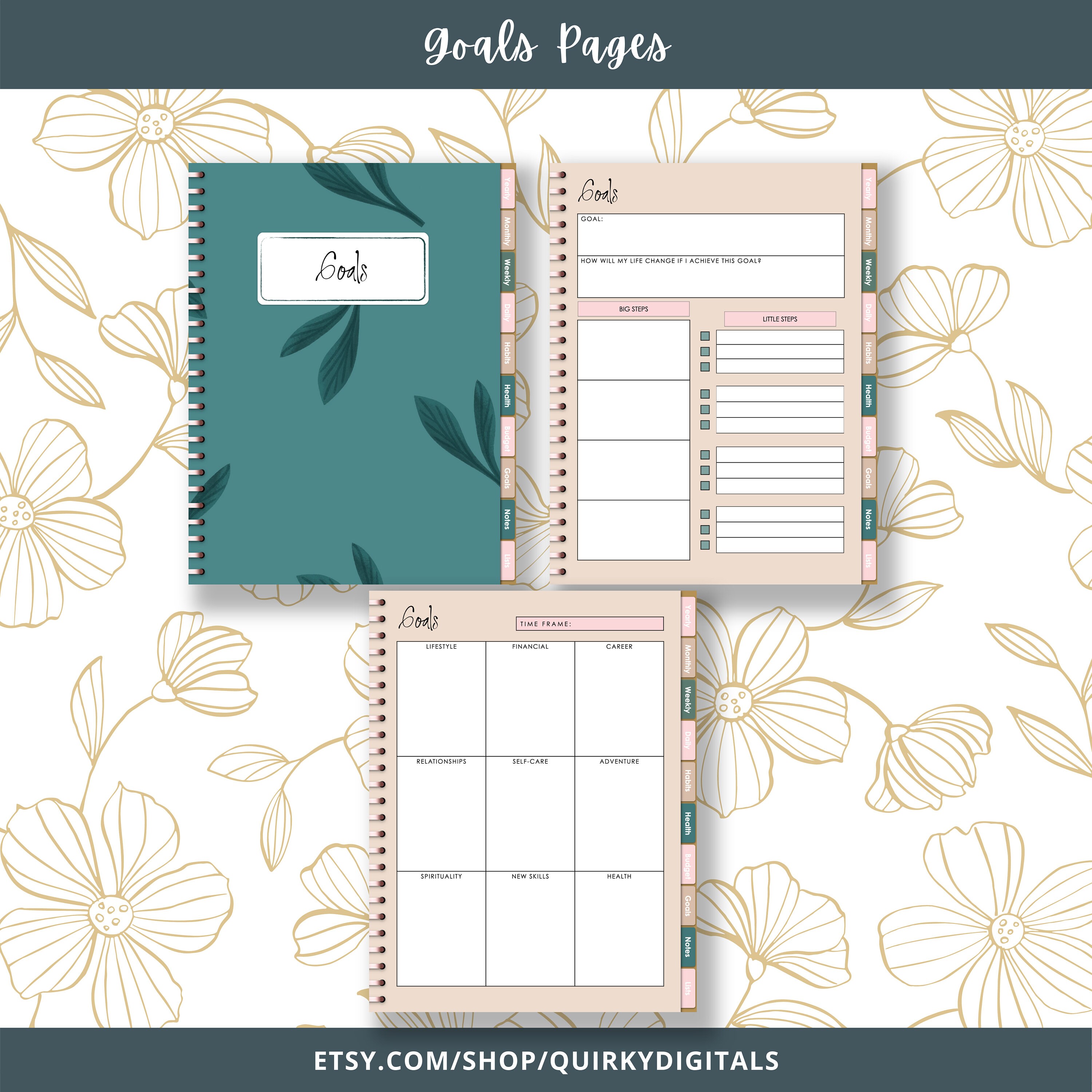 Floral Fancy Digital Planner, Notebook and Bonus Stickers - Etsy