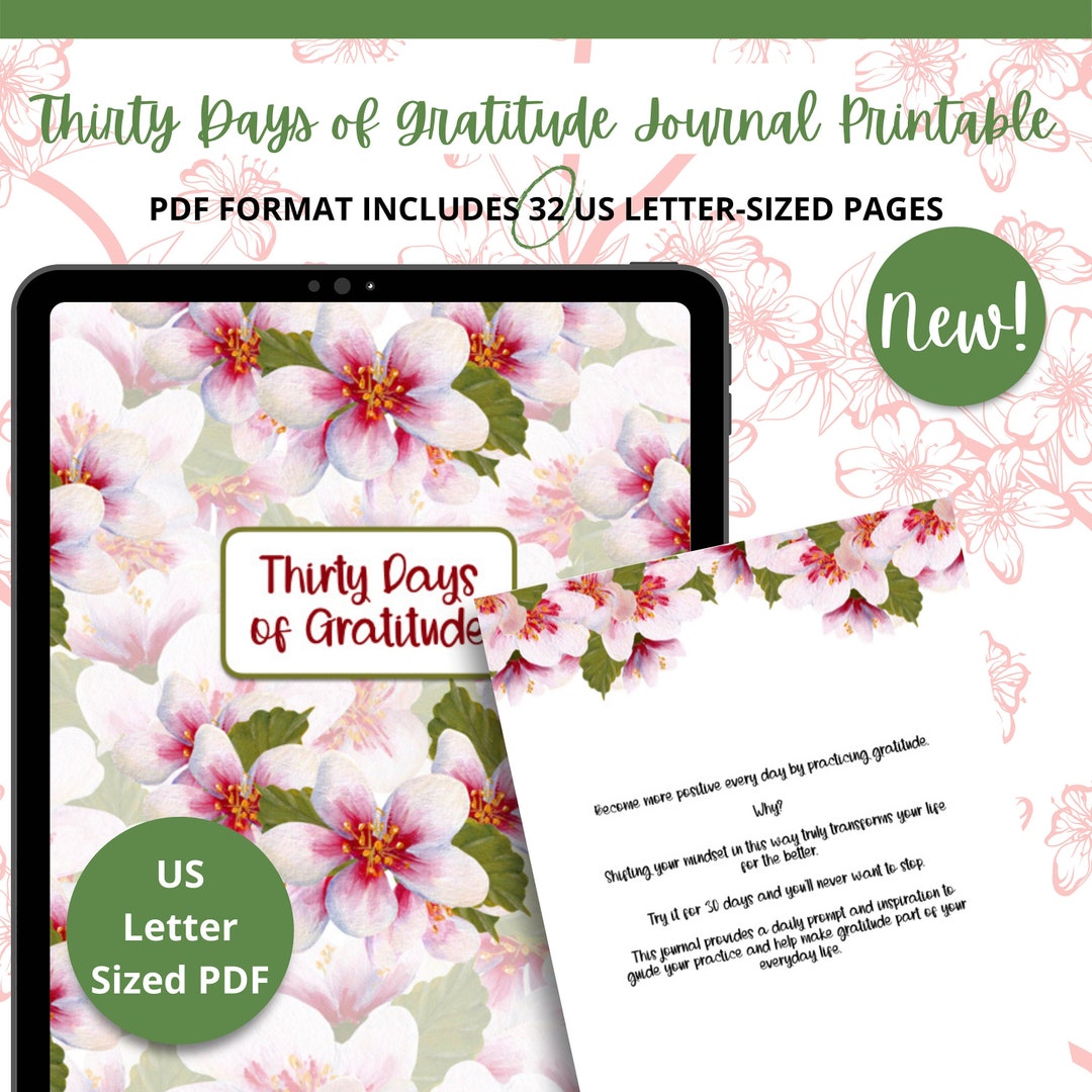 30 Days of Gratitude Journal Printable PDF - Etsy