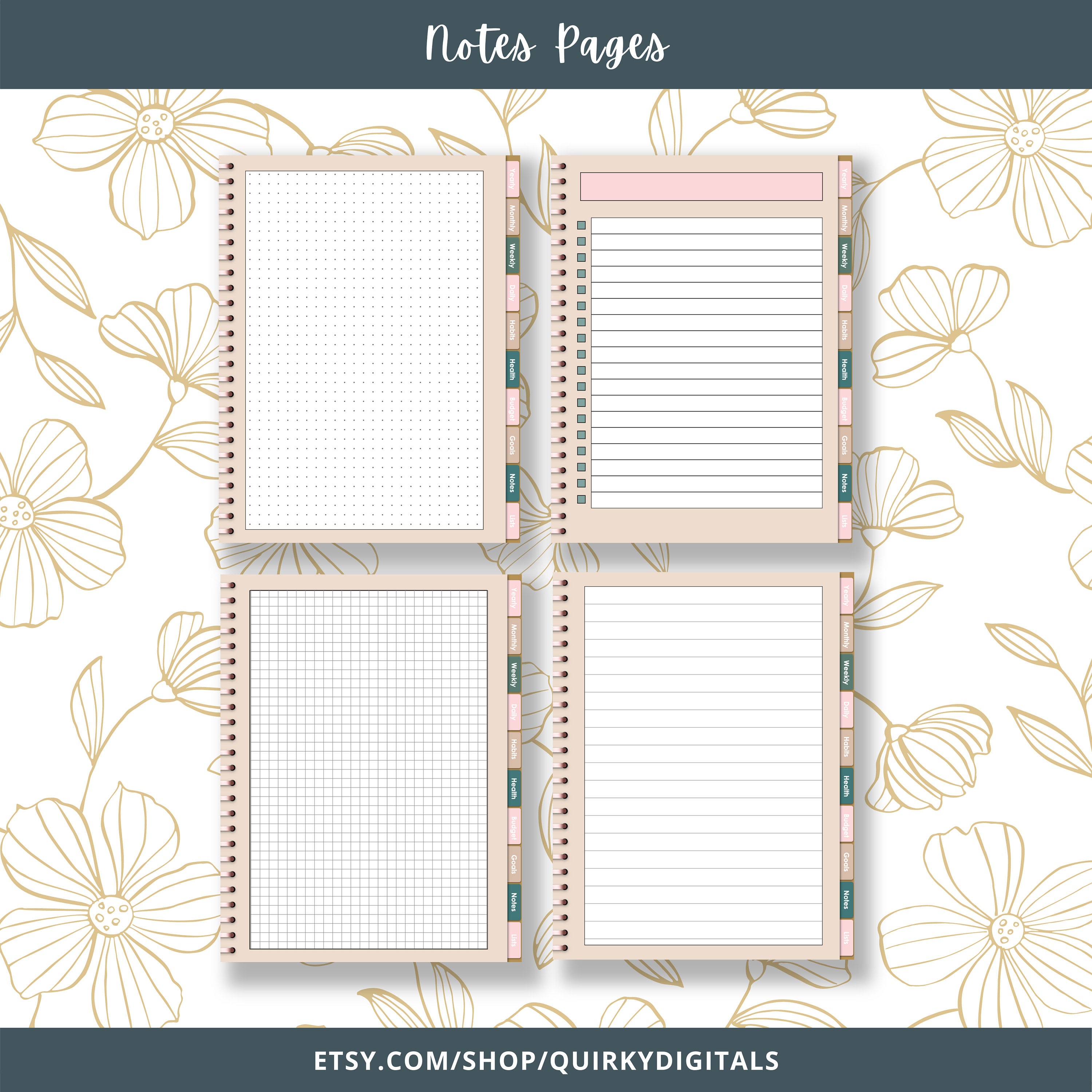 Floral Fancy Digital Planner, Notebook and Bonus Stickers - Etsy