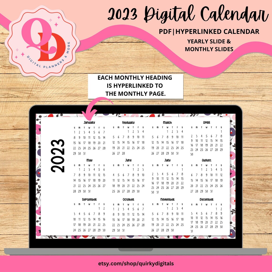 2023 Digital Calendar, Pdf Calendar, Goodnotes Calendar, iPad Calendar