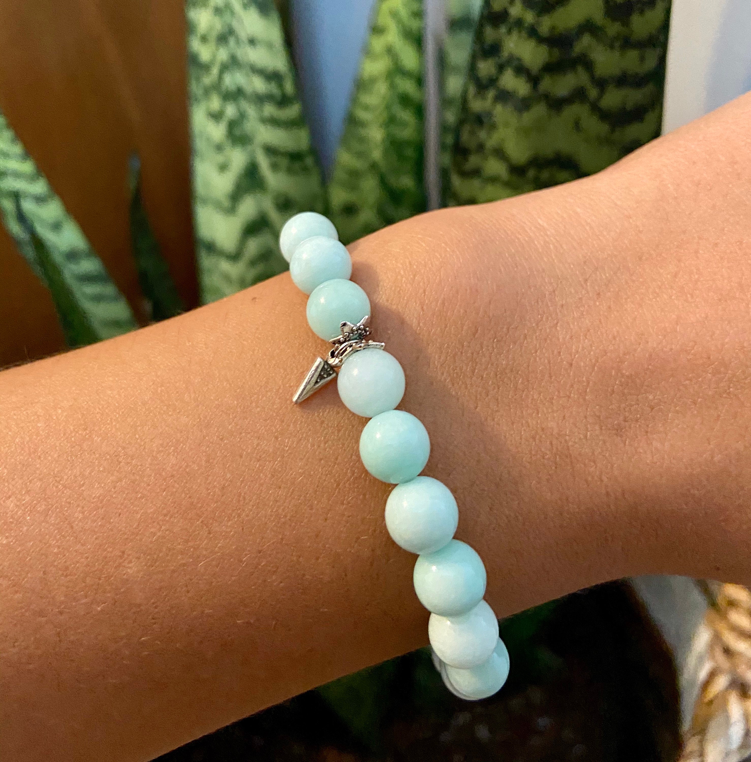 Jade Beaded Bracelet With Silver Triangle Charm Etsy