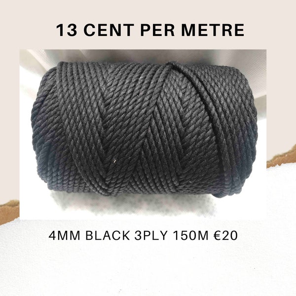 Macrame 3PLY Rope 4mm BLACK 150m 20.00