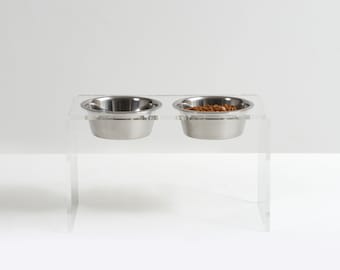 Hiddin Smoke Grey Acrylic Double Bowl Elevated Pet Feeder & Reviews