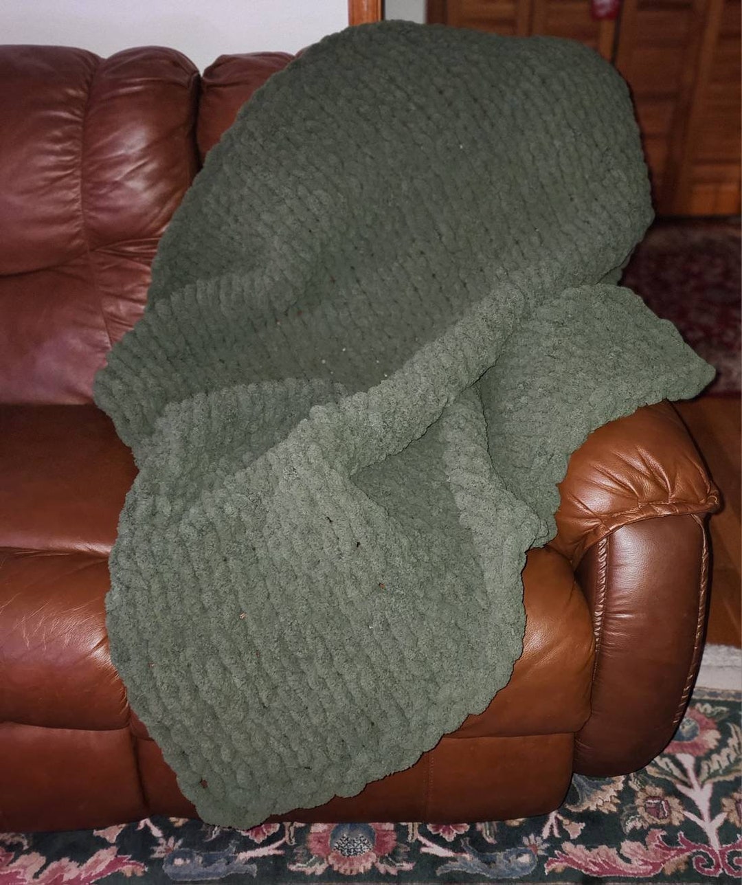 Chunky Hand Knit Throw Olive Green Chunky Knit Throw Chunky Etsy