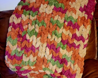 Chunky Chenille Hand Knit Blanket, Handmade Knit Blanket, Becozi Yarn, Fall, Decorative, Seasonal, Holiday