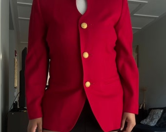 Vintage 1990s Red Blazer with Gold Buttons | Size Large