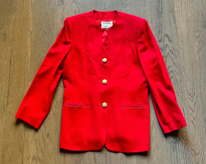 Vintage 1990s Red Blazer with Gold Buttons | Size Large