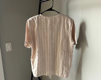 Vintage 1980s Silk Shoulder Pad Button Down Blouse | Size Large