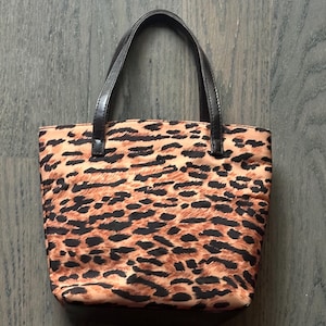 Vintage 1990s Estée Lauder Leopard Print Tote Bag, Mini Leopard Print Handle Bag, Vintage Leopard Print Bag