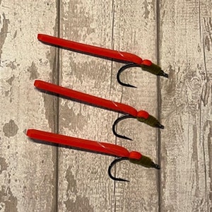 Foam Palolo Worm Tarpon Fly, Selznick&#39;s, 3-pack, Tan/Red, 3 sizes