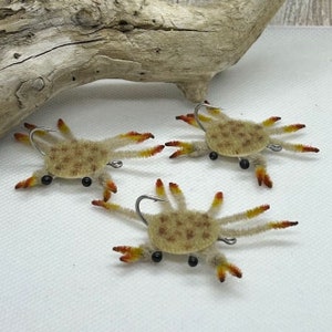 Fuzzy Flats &quot;Crabby Crab&quot;, Redfish/Permit Fly...Tan, size 4... 3 pack
