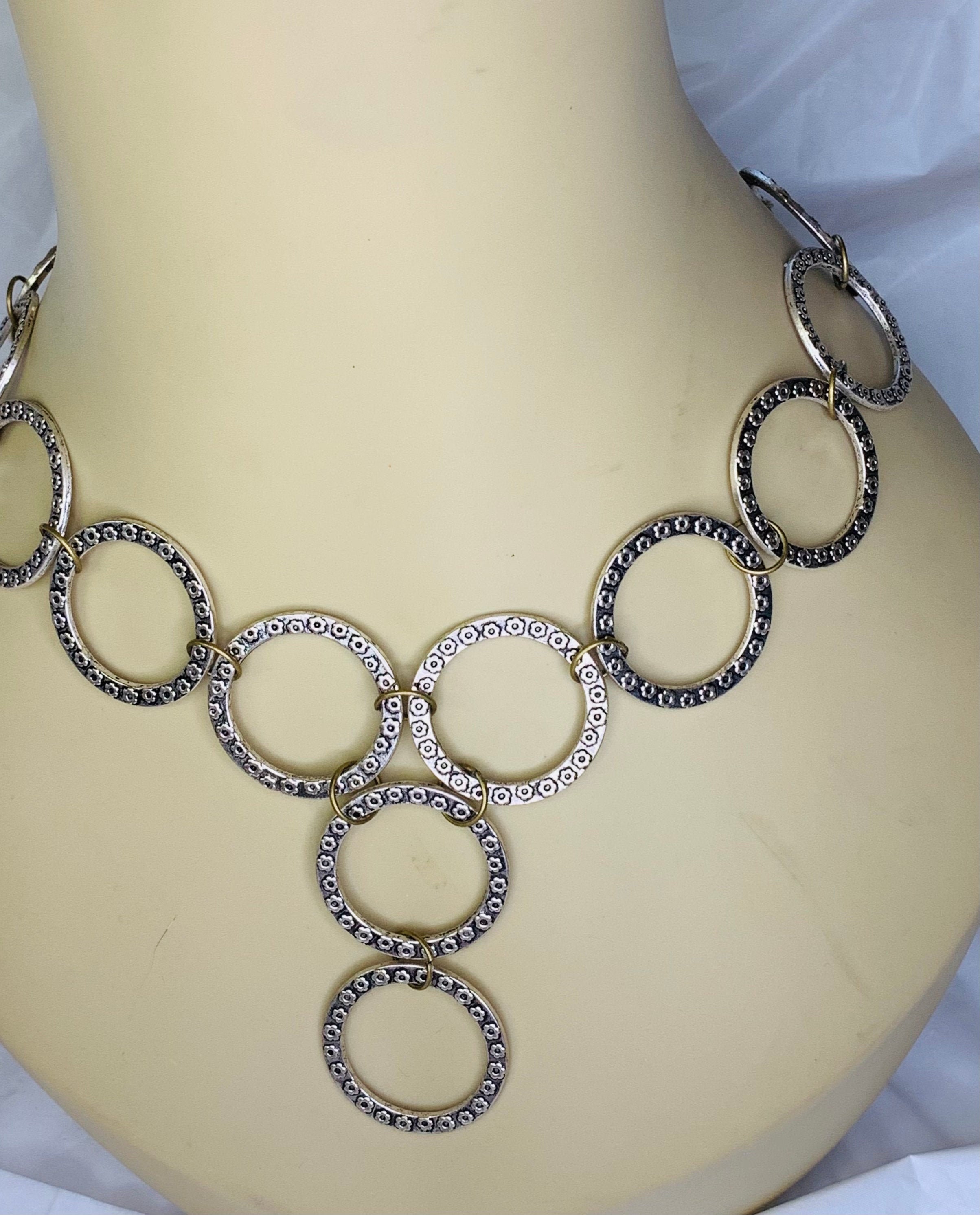 Stainless circle reversible drop necklace dangle drop circle Etsy