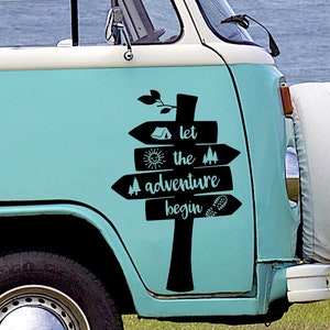 Aufkleber Wegweiser Let the adventure begin Abenteuer Wanderlust Outdoor Lifestyle Autoaufkleber Wohnmobil Camper Urlaub Vanlife Sticker