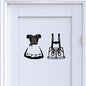 Aufkleber Dirndl und Lederhose Sticker Tür Toilette WC