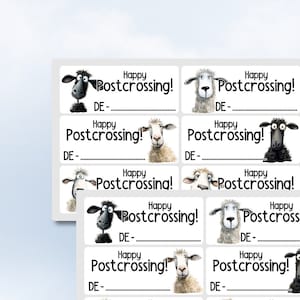 Happy Postcrossing Sticker süße verrückte Schafe schwarzes Schaf Frühling Frühjahr deutsche ID Stickerbogen Easy Peel Off Sticker Sheet