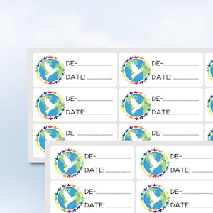 Postcrossing Friedenstaube Erde Kinder der Welt Menschen Zeichen setzen deutsche ID Datum Stickerbogen Easy Peel Off Sticker Sheet