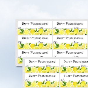 Happy Postcrossing gelbe Zitronen Sommer deutsche ID Datum Postcrossing Stickerbogen Easy Peel Off Sticker Sheet