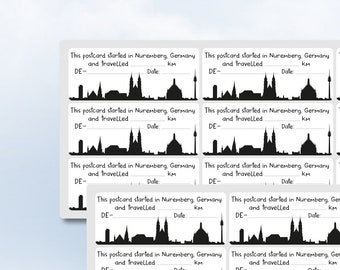 Postcrossing Sticker Nuremberg Nuremberg Silhouette Skyline Bavaria Bavaria German ID km Date Sticker Sheet Easy Peel Off Sticker Sheet